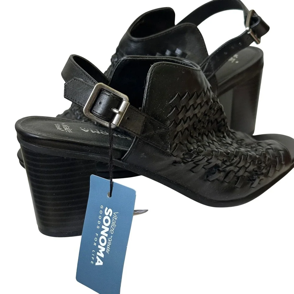 Sonoma‎ Goods For Life Women's Black Woven Open Toe Slingback Heeled Sandals